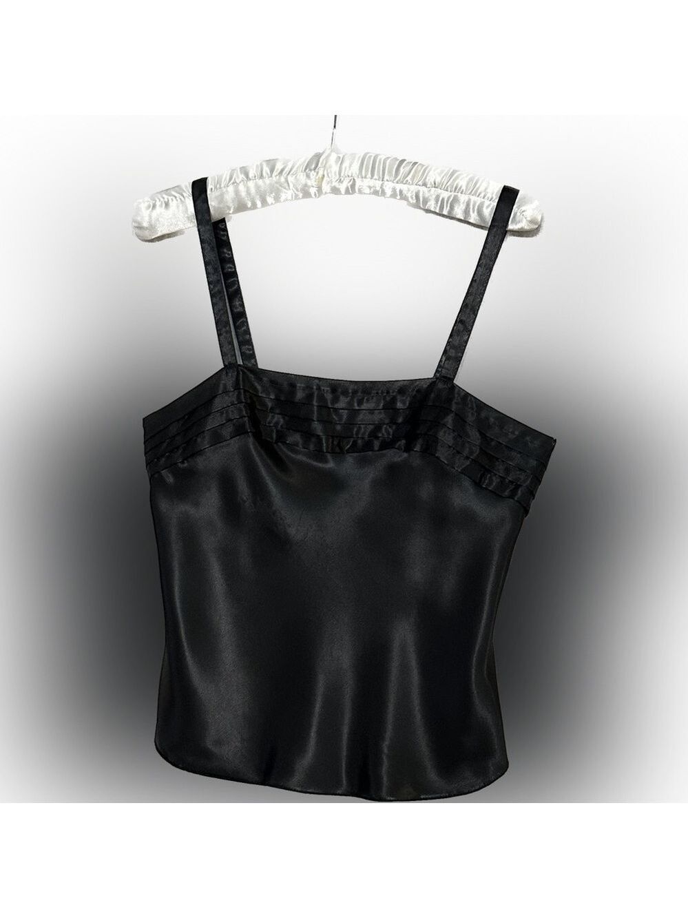 Vintage Lucie Ann II Black Satin look camisole with pleated bodice Size 34